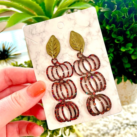 Floral Pumpkin Acrylic Earrings - Picture 5 of 8